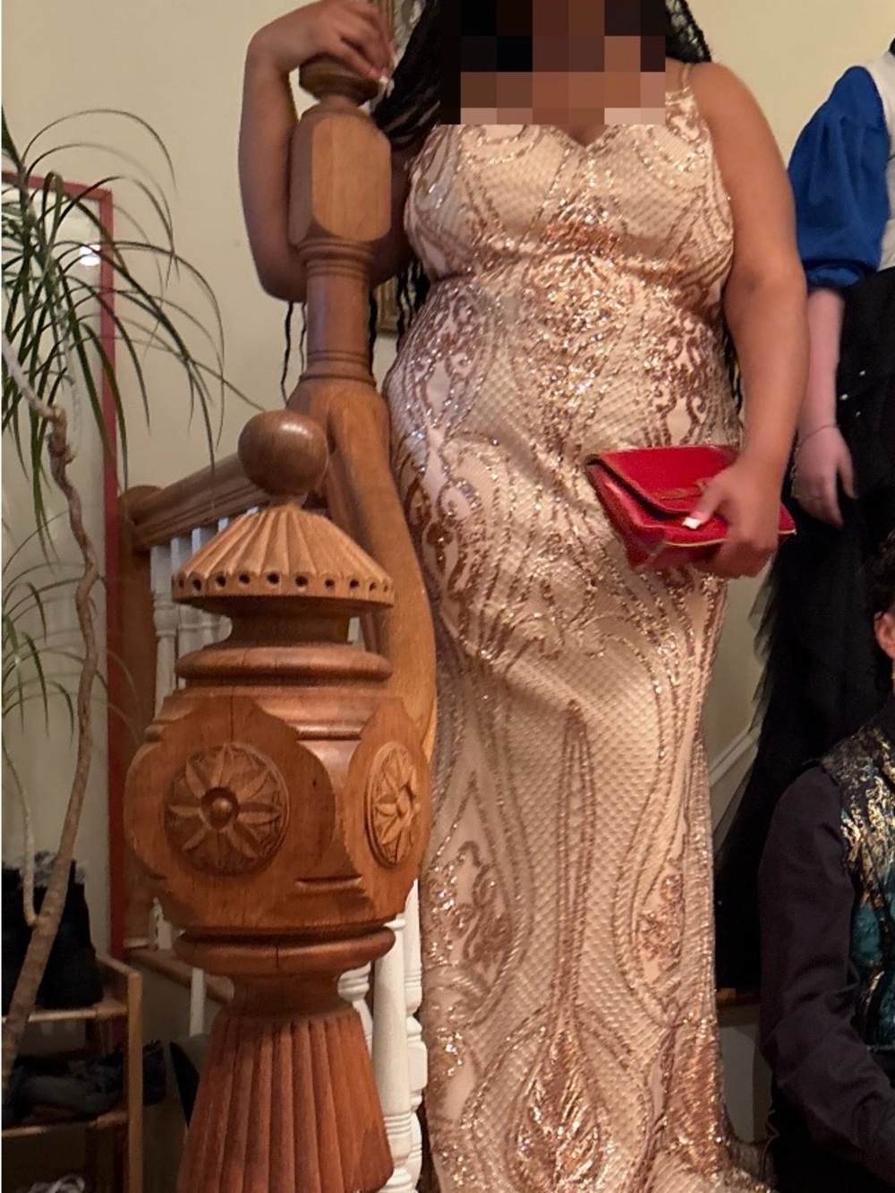 JVN by Jovani Rose Gold Sequin Prom Gown